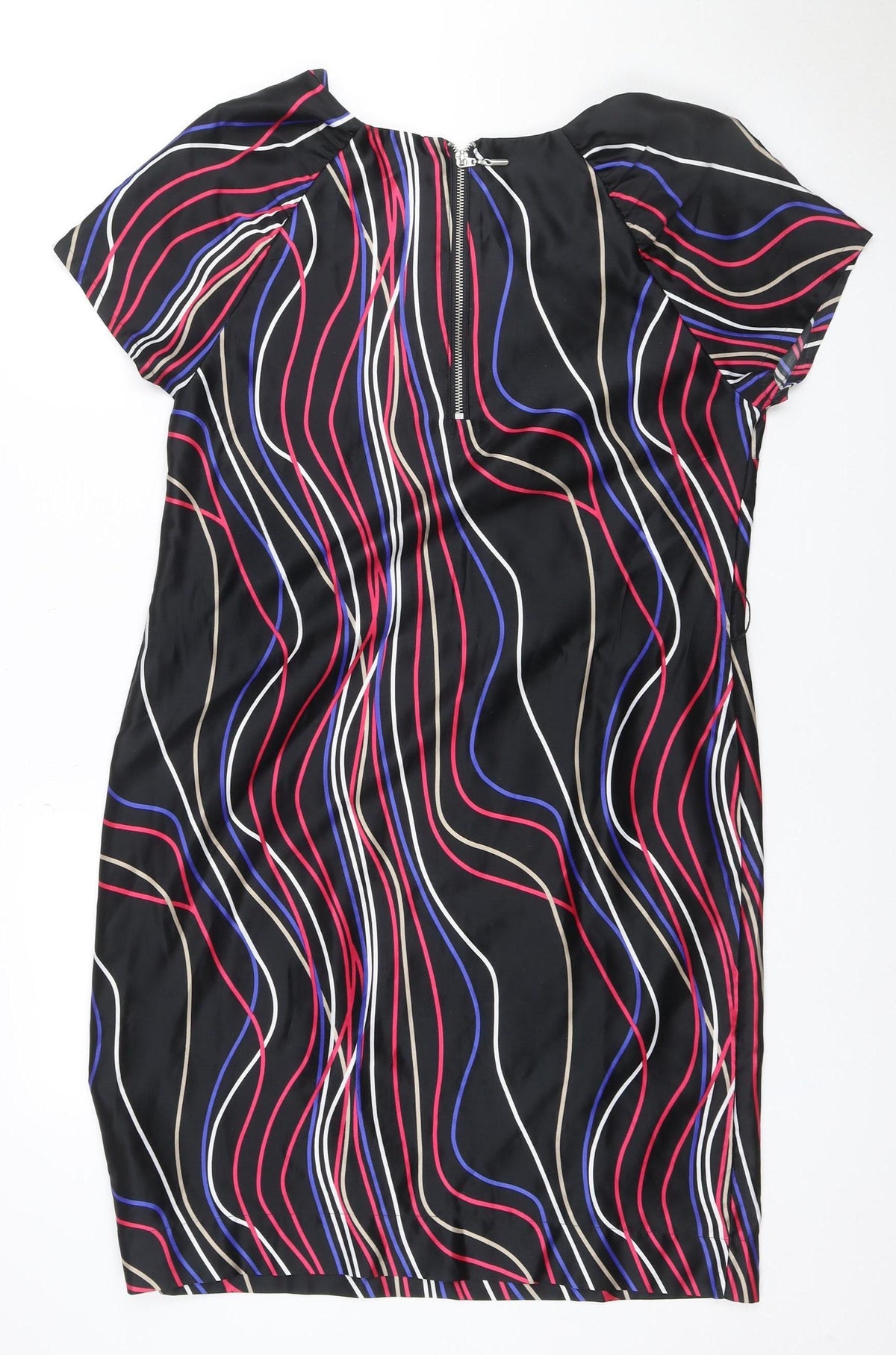 Marks & Spencer Women Black Multicolour UK 14 Shift Dress Wavy Stripe Zip