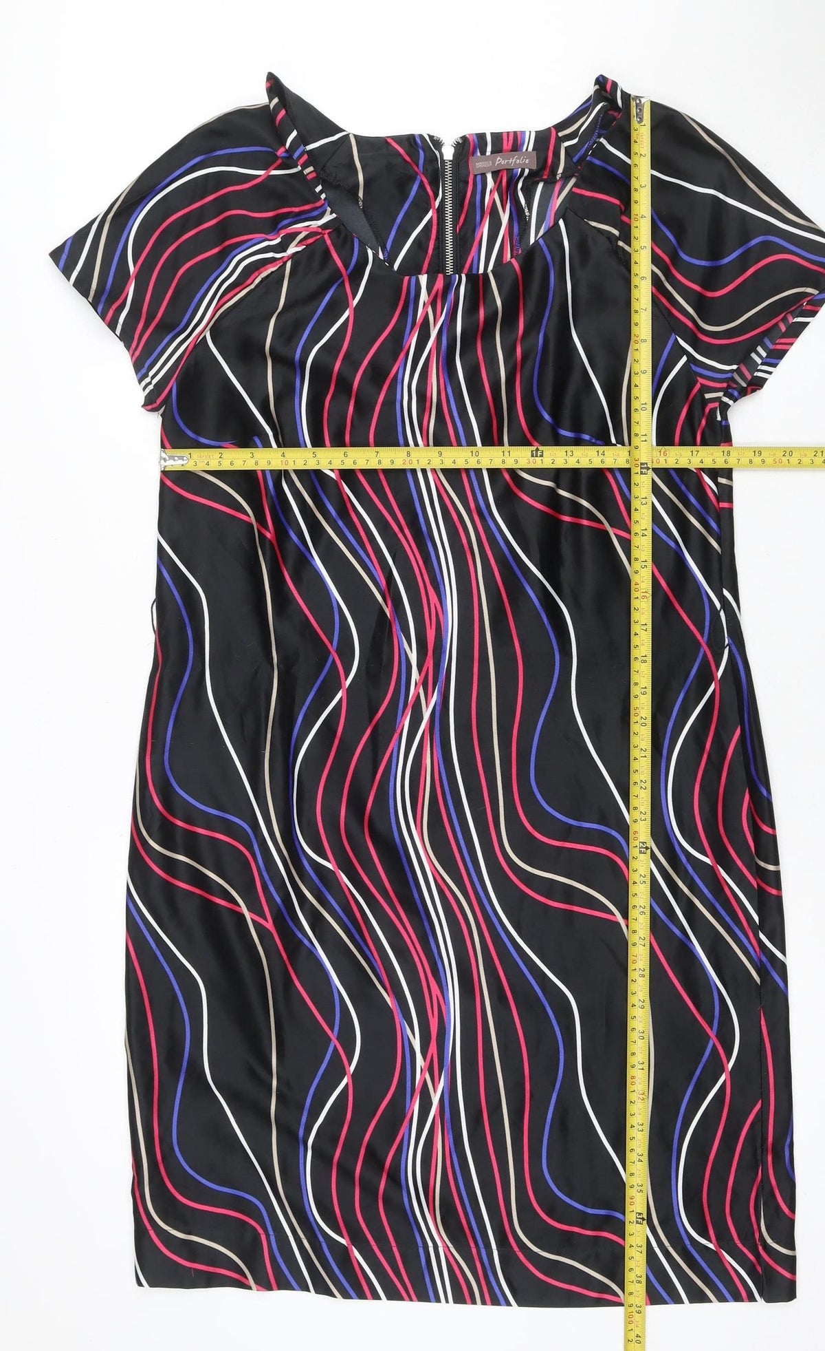 Marks & Spencer Women Black Multicolour UK 14 Shift Dress Wavy Stripe Zip
