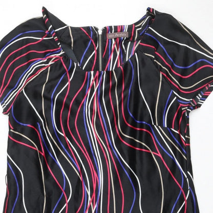 Marks & Spencer Women Black Multicolour UK 14 Shift Dress Wavy Stripe Zip