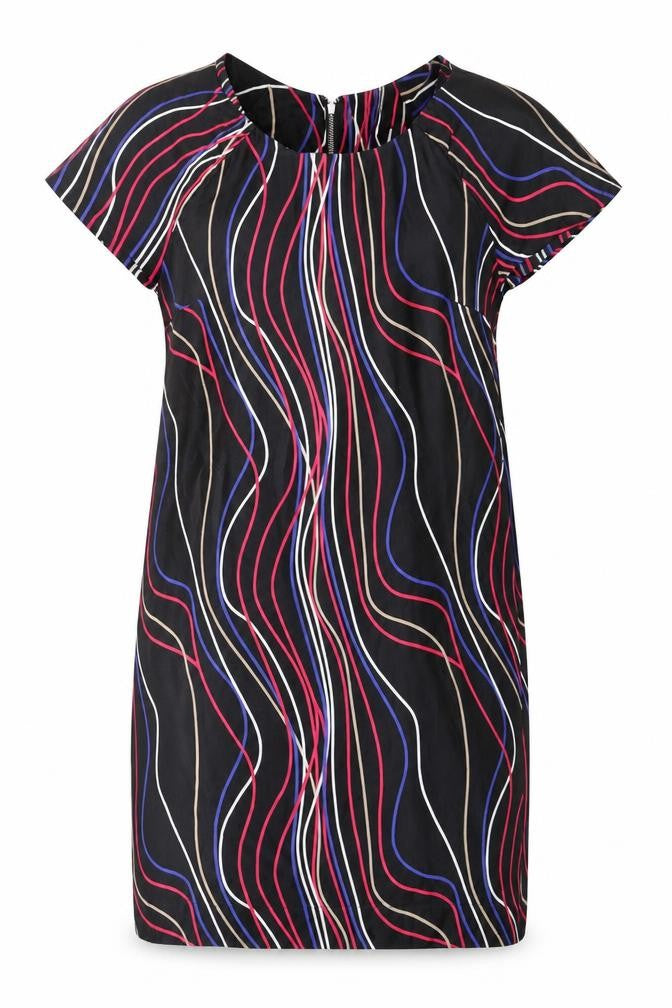 Marks & Spencer Women Black Multicolour UK 14 Shift Dress Wavy Stripe Zip