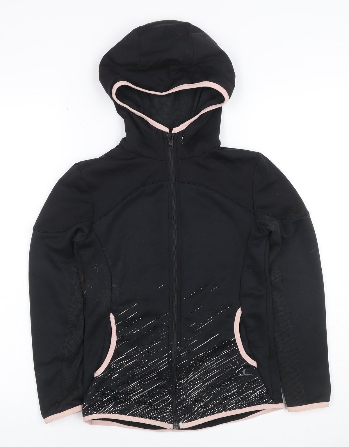 Decathlon Girls Black Pink Full Zip Sports Hoodie 10-11 Years