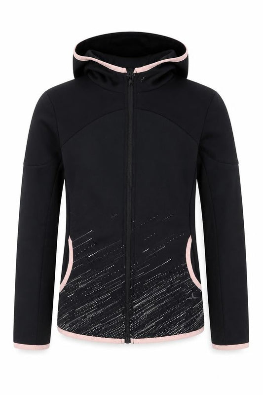 Front view of Decathlon girls’ black pink full zip sports hoodie 10-11 years