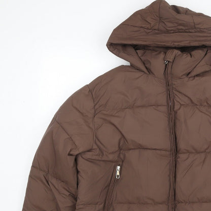 Getmod Women's Brown 7XL Hooded Quilted Puffer Jacket Zip