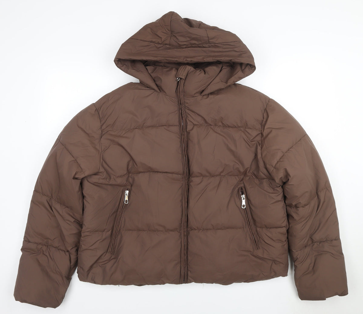 Getmod Women's Brown 7XL Hooded Quilted Puffer Jacket Zip