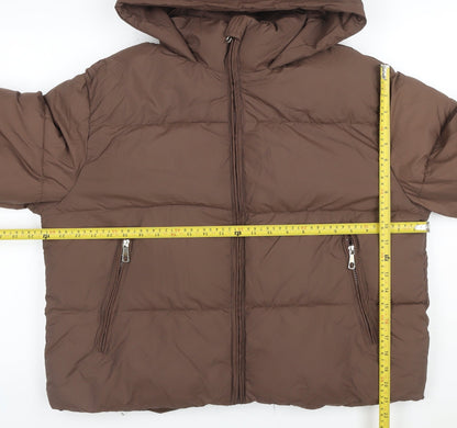 Getmod Women's Brown 7XL Hooded Quilted Puffer Jacket Zip