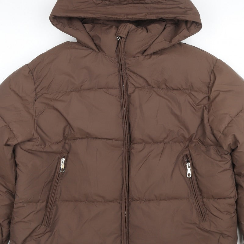 Getmod Women's Brown 7XL Hooded Quilted Puffer Jacket Zip