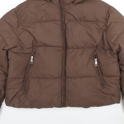 Getmod Women's Brown 7XL Hooded Quilted Puffer Jacket Zip