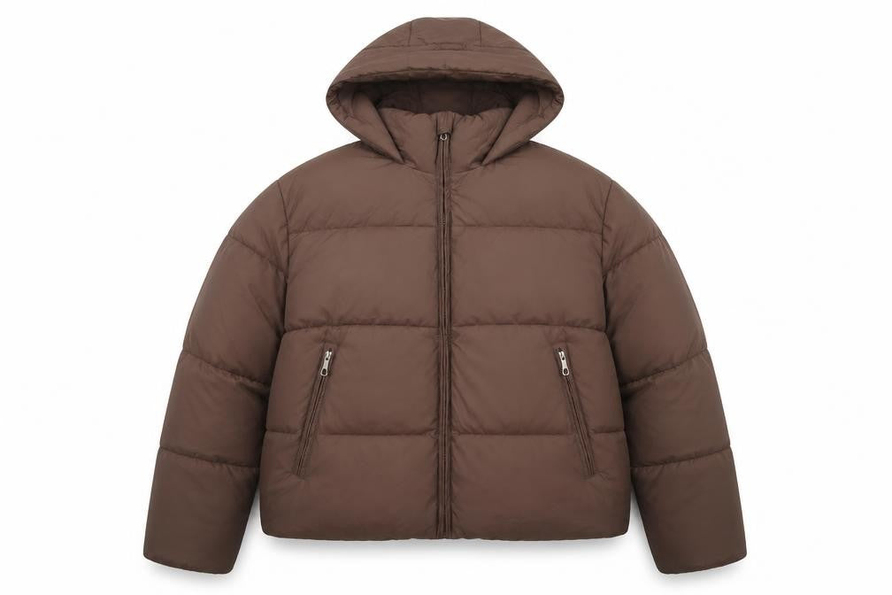 Getmod Women's Brown 7XL Hooded Quilted Puffer Jacket Zip