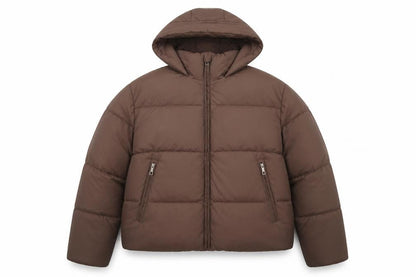 Getmod Women's Brown 7XL Hooded Quilted Puffer Jacket Zip