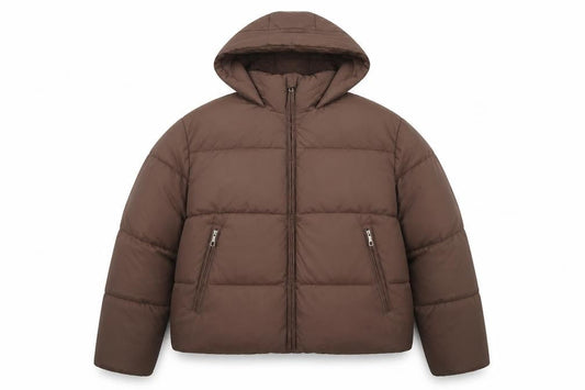 Getmod Women's Brown 7XL Hooded Quilted Puffer Jacket Zip