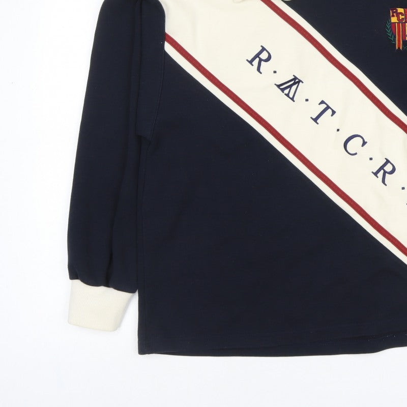 ROMANTIC CROWN Mens Blue M Retro Collared Pullover Sweatshirt