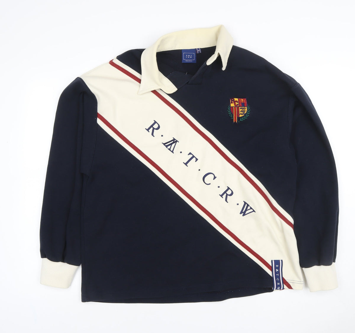 ROMANTIC CROWN Mens Blue M Retro Collared Pullover Sweatshirt
