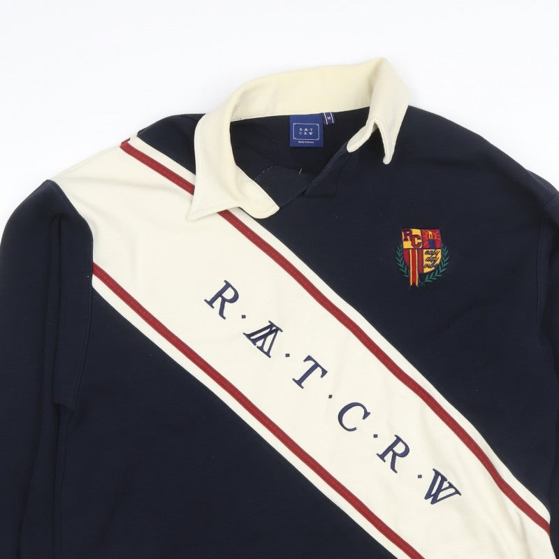 ROMANTIC CROWN Mens Blue M Retro Collared Pullover Sweatshirt