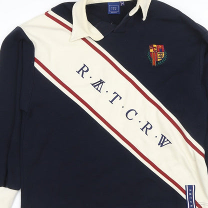 ROMANTIC CROWN Mens Blue M Retro Collared Pullover Sweatshirt