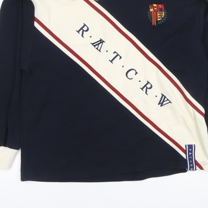 ROMANTIC CROWN Mens Blue M Retro Collared Pullover Sweatshirt