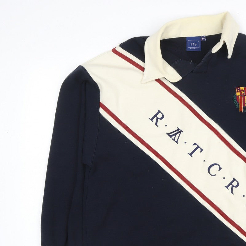 ROMANTIC CROWN Mens Blue M Retro Collared Pullover Sweatshirt