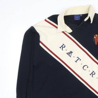 ROMANTIC CROWN Mens Blue M Retro Collared Pullover Sweatshirt