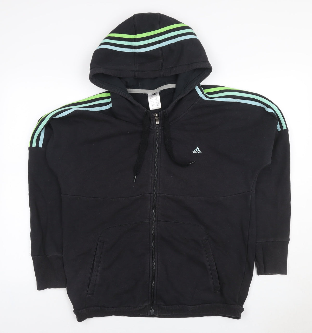 Adidas Women’s Black L Full Zip Hooded 3 Stripe Fleece Hoodie