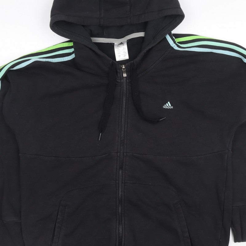 Adidas Women’s Black L Full Zip Hooded 3 Stripe Fleece Hoodie