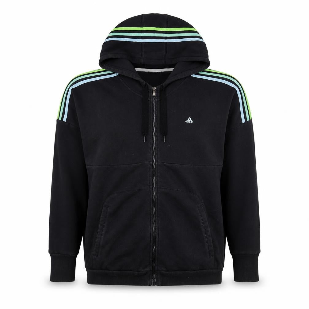 Adidas Women’s Black L Full Zip Hooded 3 Stripe Fleece Hoodie