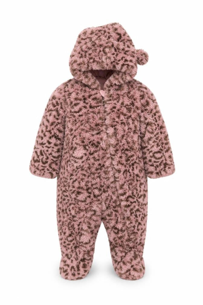 DKNY Girls Pink Leopard Faux Fur Coat 6-9 Months Hooded Long Sleeve