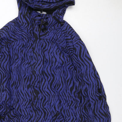 Dunnes Women Blue Zebra Print Hooded Anorak Jacket UK 16 Drawstring