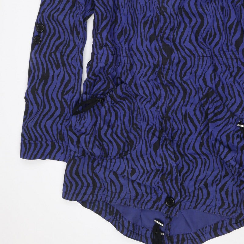 Dunnes Women Blue Zebra Print Hooded Anorak Jacket UK 16 Drawstring