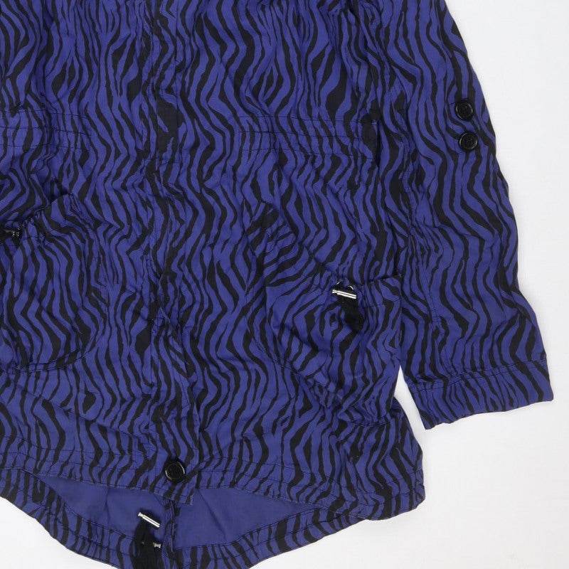 Dunnes Women Blue Zebra Print Hooded Anorak Jacket UK 16 Drawstring