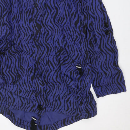 Dunnes Women Blue Zebra Print Hooded Anorak Jacket UK 16 Drawstring