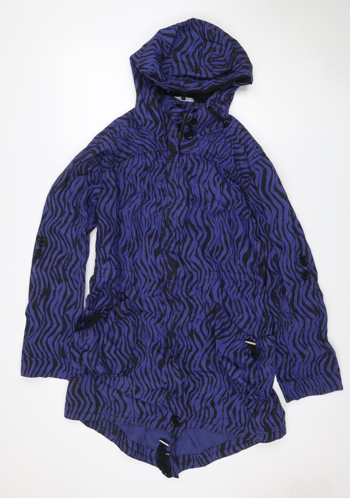 Dunnes Women Blue Zebra Print Hooded Anorak Jacket UK 16 Drawstring
