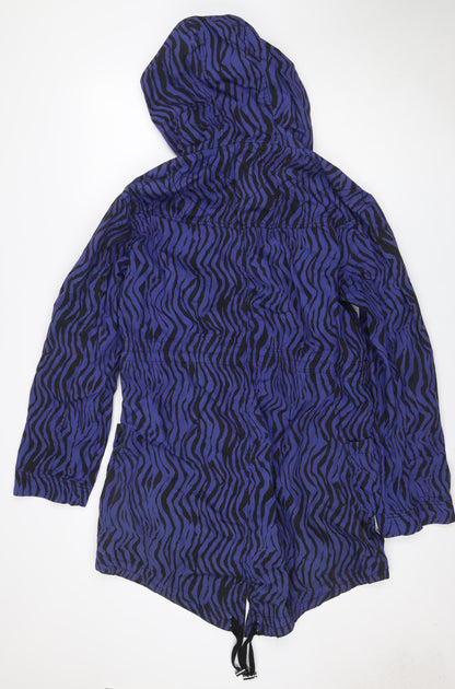 Dunnes Women Blue Zebra Print Hooded Anorak Jacket UK 16 Drawstring