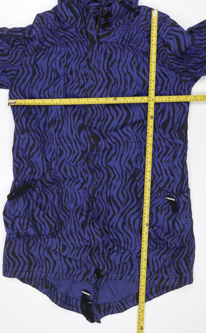 Dunnes Women Blue Zebra Print Hooded Anorak Jacket UK 16 Drawstring