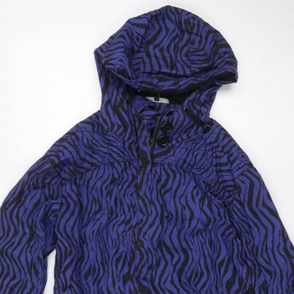 Dunnes Women Blue Zebra Print Hooded Anorak Jacket UK 16 Drawstring