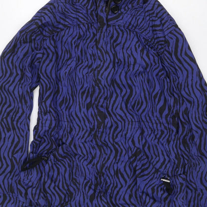 Dunnes Women Blue Zebra Print Hooded Anorak Jacket UK 16 Drawstring