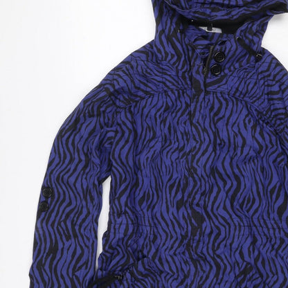 Dunnes Women Blue Zebra Print Hooded Anorak Jacket UK 16 Drawstring