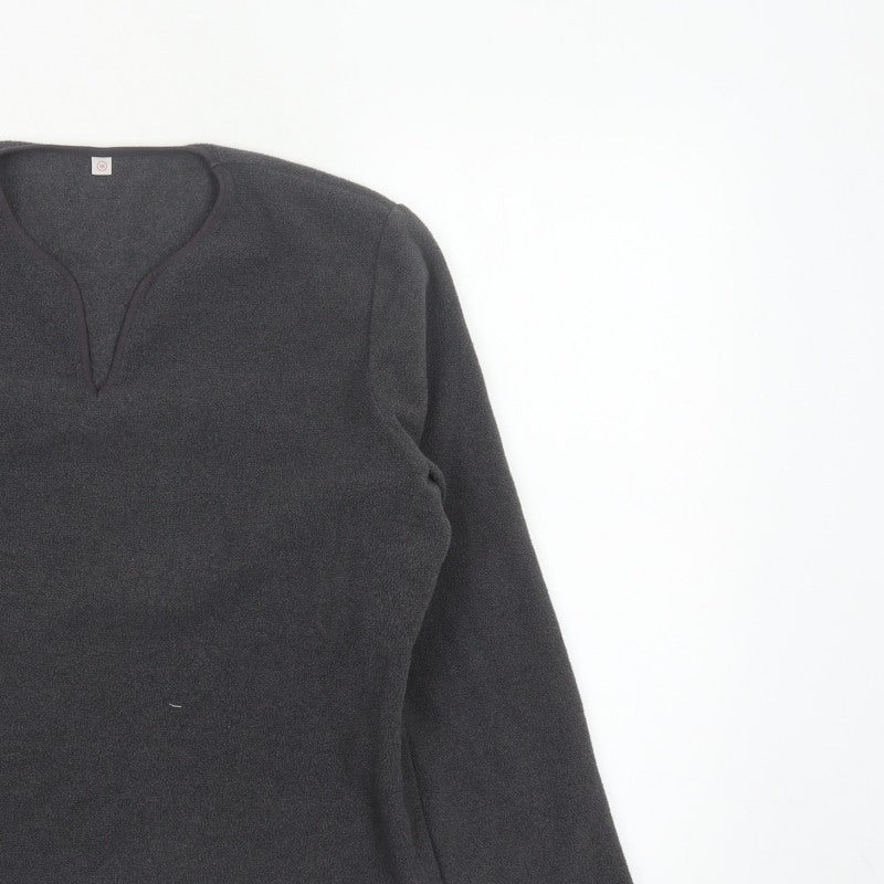 Uniqlo Women Grey Size 16 Basic Fleece V-Neck Long Sleeve Top