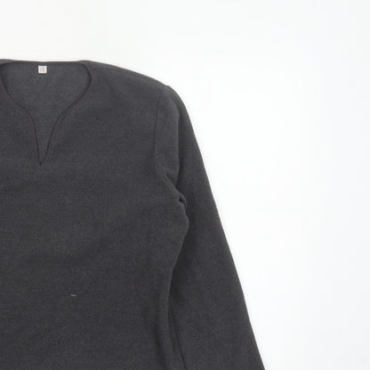 Uniqlo Women Grey Size 16 Basic Fleece V-Neck Long Sleeve Top