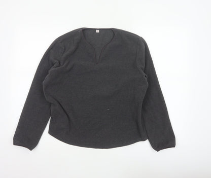 Uniqlo Women Grey Size 16 Basic Fleece V-Neck Long Sleeve Top