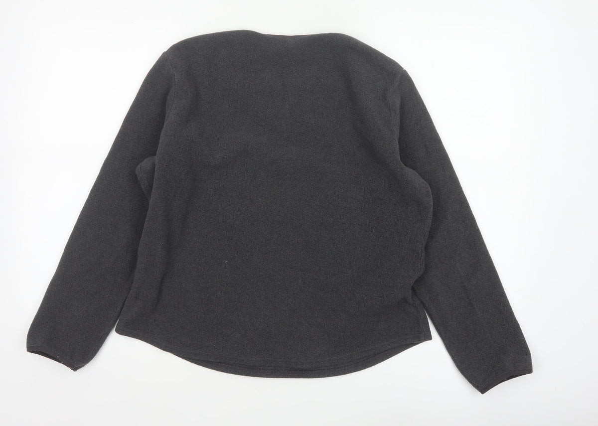 Uniqlo Women Grey Size 16 Basic Fleece V-Neck Long Sleeve Top