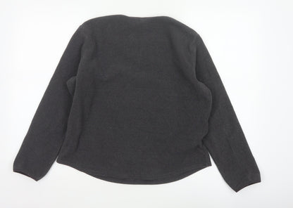 Uniqlo Women Grey Size 16 Basic Fleece V-Neck Long Sleeve Top