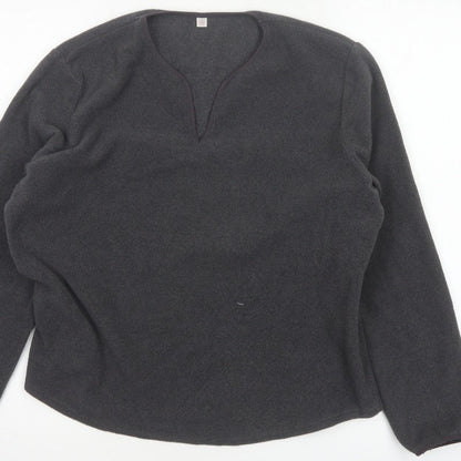 Uniqlo Women Grey Size 16 Basic Fleece V-Neck Long Sleeve Top
