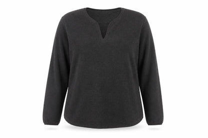 Uniqlo Women Grey Size 16 Basic Fleece V-Neck Long Sleeve Top