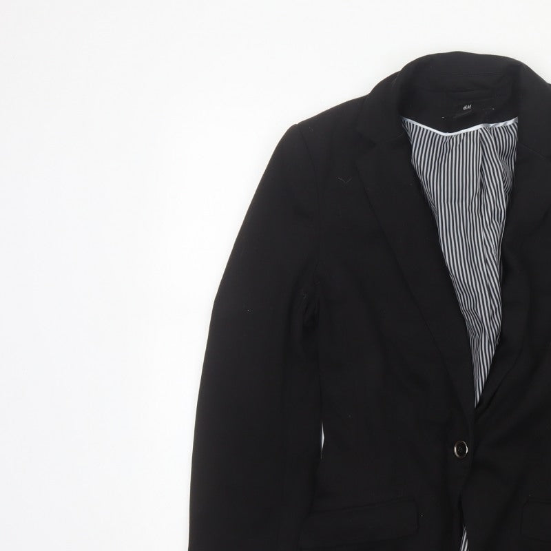 H&M Women Black UK 8 Single-Breasted Tailored Blazer Jacket