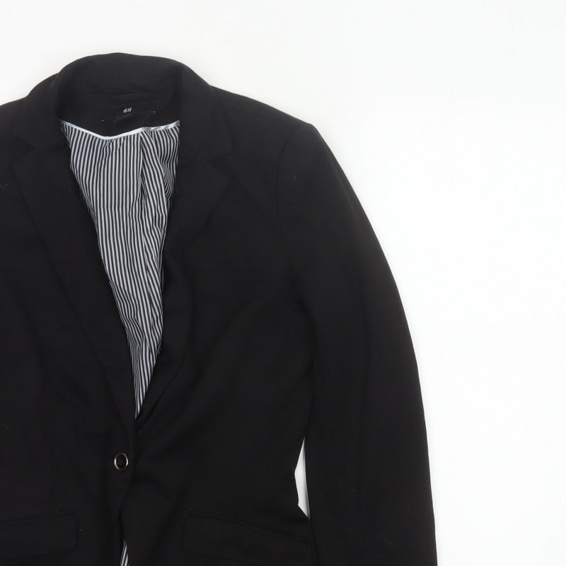H&M Women Black UK 8 Single-Breasted Tailored Blazer Jacket