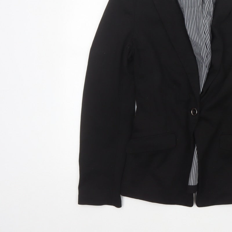 H&M Women Black UK 8 Single-Breasted Tailored Blazer Jacket
