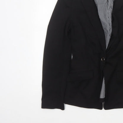 H&M Women Black UK 8 Single-Breasted Tailored Blazer Jacket
