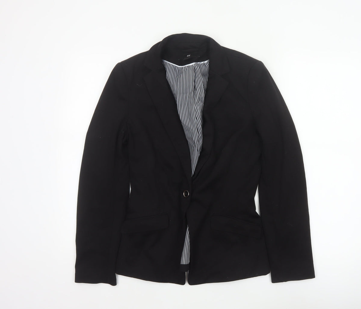 H&M Women Black UK 8 Single-Breasted Tailored Blazer Jacket