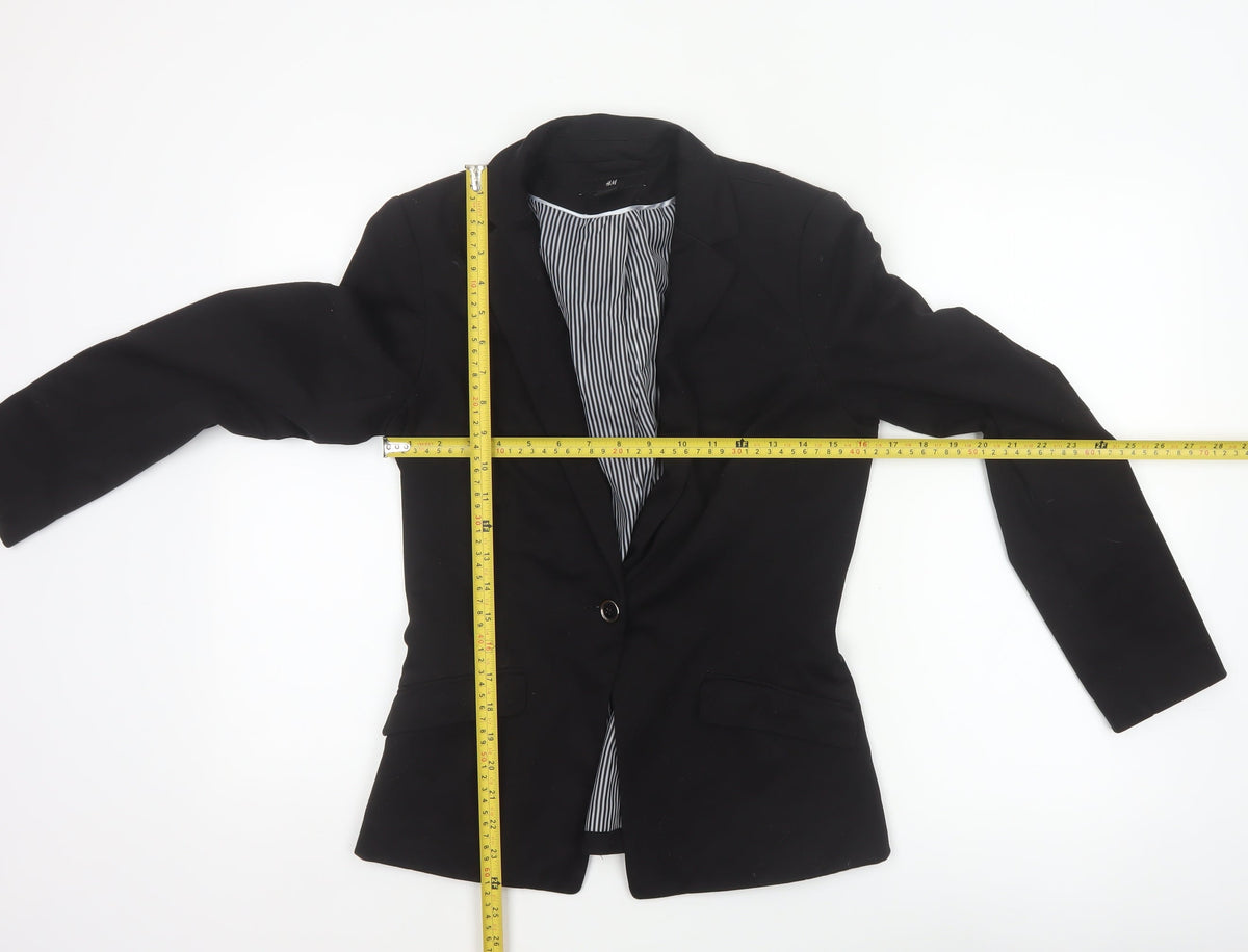H&M Women Black UK 8 Single-Breasted Tailored Blazer Jacket