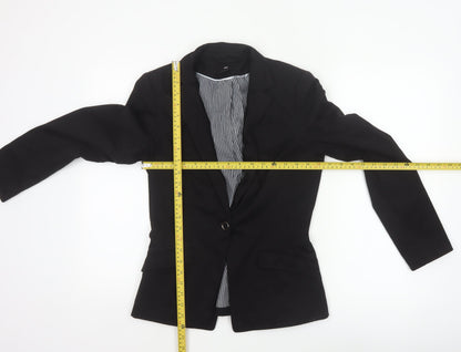 H&M Women Black UK 8 Single-Breasted Tailored Blazer Jacket