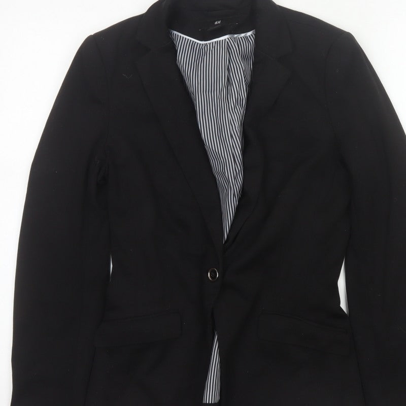 H&M Women Black UK 8 Single-Breasted Tailored Blazer Jacket